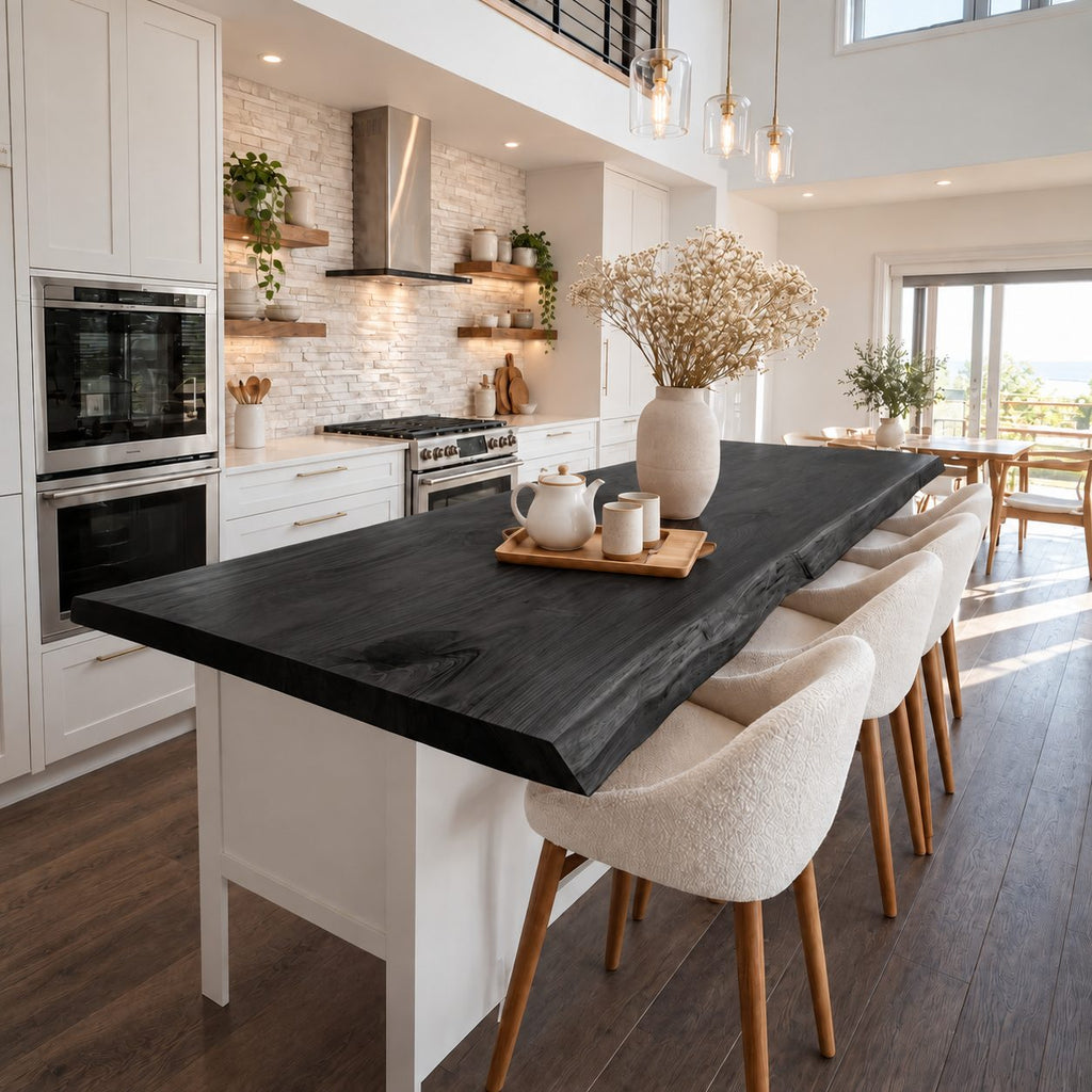Scandinavian Live Edge Kitchen Island Top, Long Smooth Solid Wood Slab for Dining Counter, 47-100 Inch