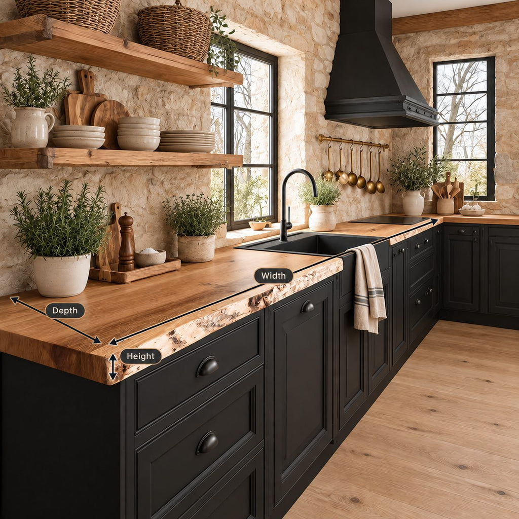 Bark Textured Live Edge Kitchen Countertop, Rustic Solid Wood Slab for Farmhouse Sink Wall, 47-100 Inch