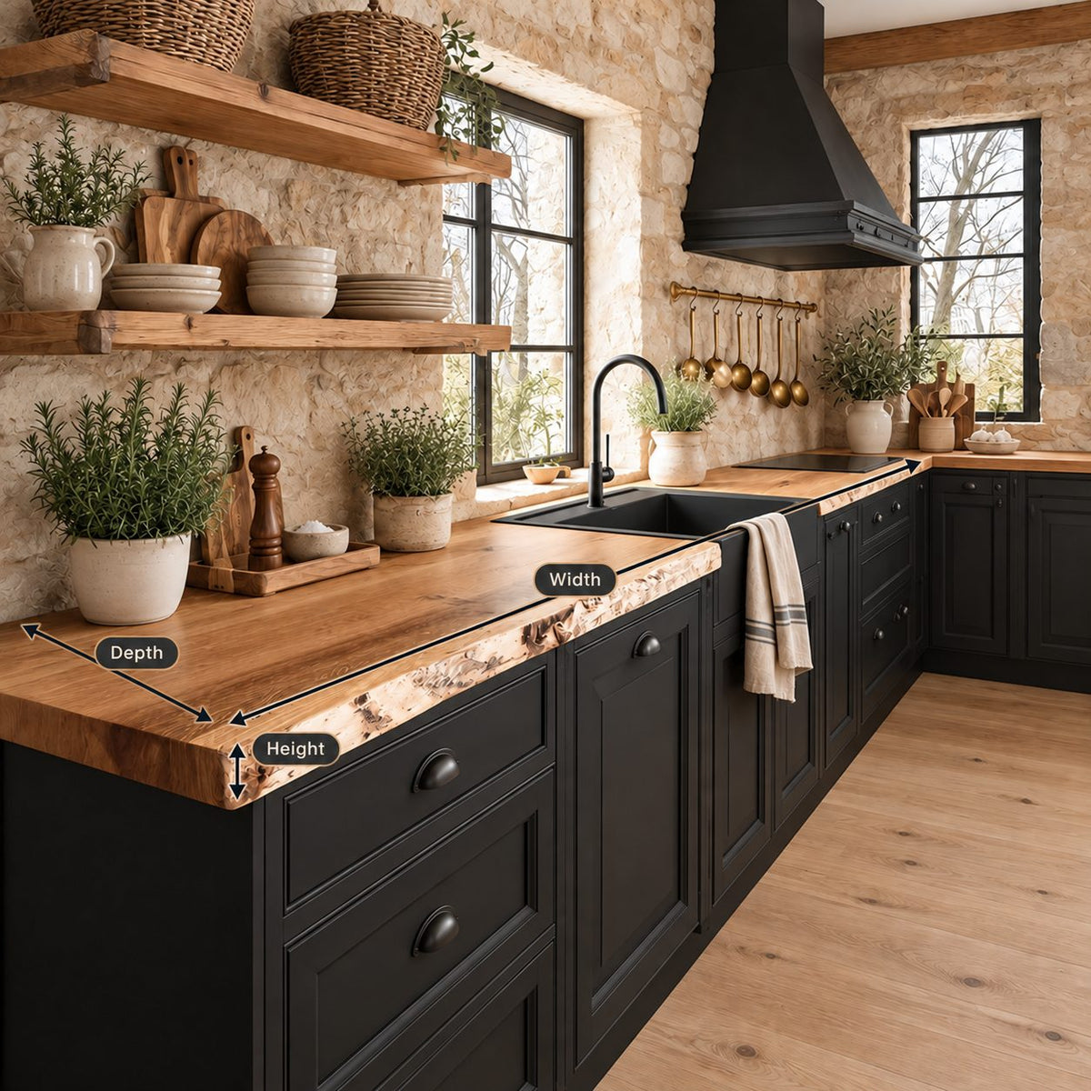 Bark Textured Live Edge Kitchen Countertop, Rustic Solid Wood Slab for Farmhouse Sink Wall, 47-100 Inch