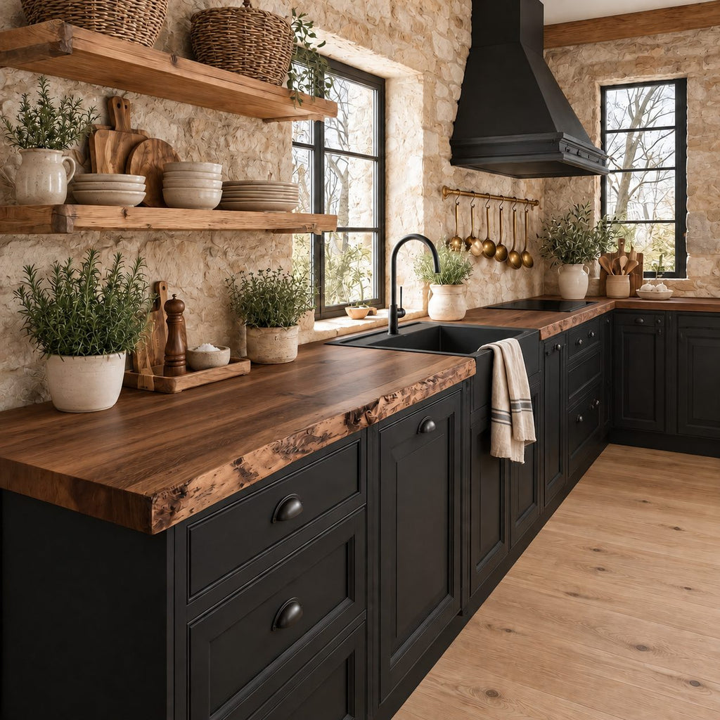 Bark Textured Live Edge Kitchen Countertop, Rustic Solid Wood Slab for Farmhouse Sink Wall, 47-100 Inch