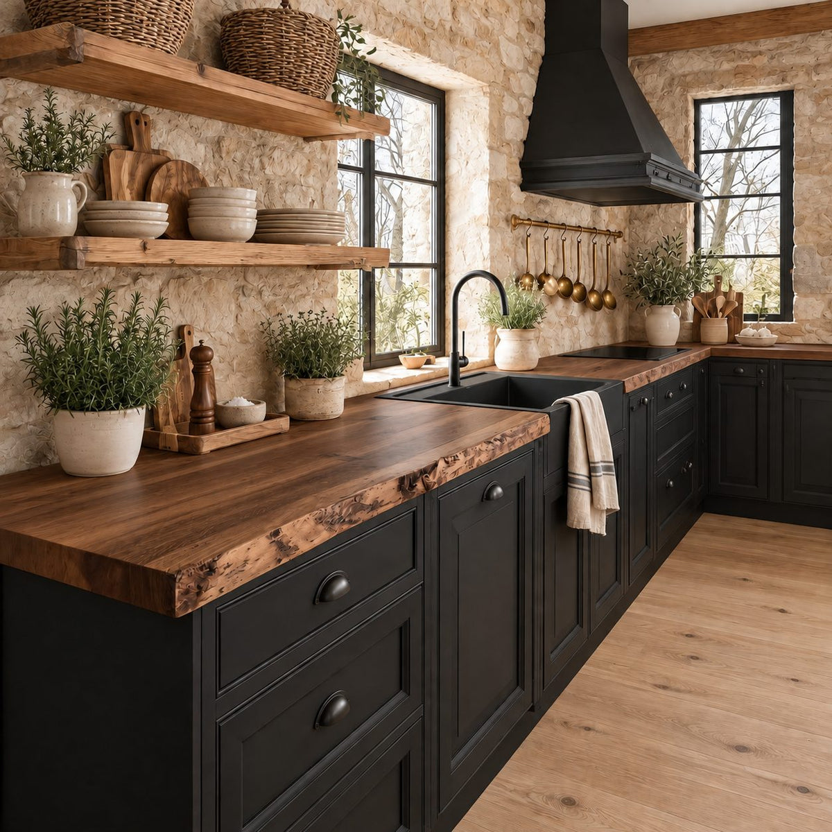 Bark Textured Live Edge Kitchen Countertop, Rustic Solid Wood Slab for Farmhouse Sink Wall, 47-100 Inch