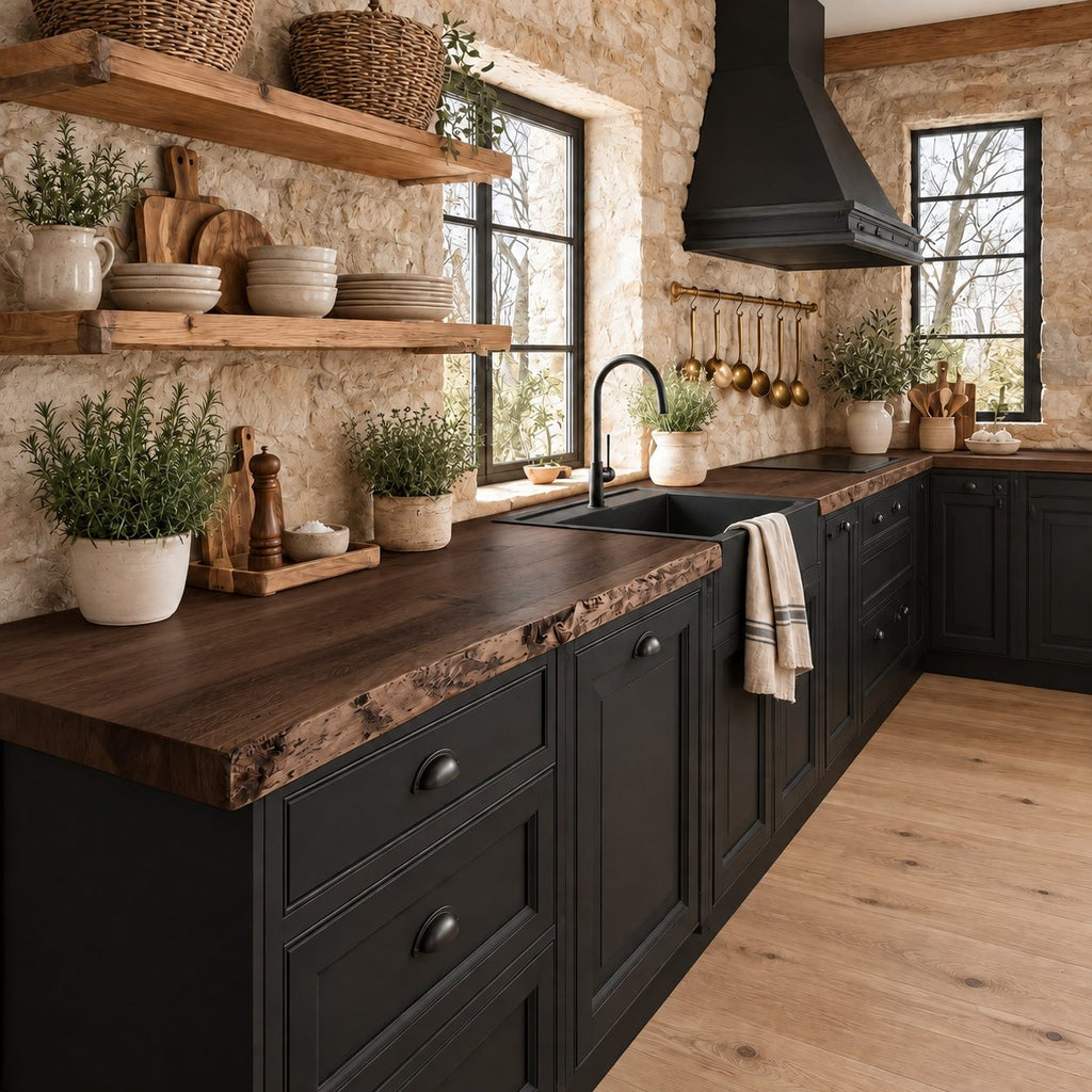 Bark Textured Live Edge Kitchen Countertop, Rustic Solid Wood Slab for Farmhouse Sink Wall, 47-100 Inch