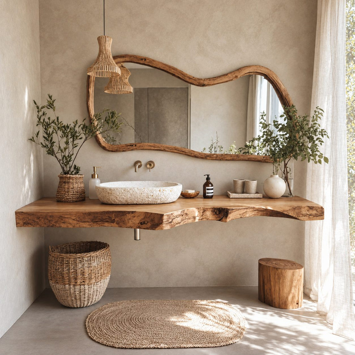 Live Edge Bathroom Vanity Top 20-71 Inch, Wall Mounted Natural Edge Wood Slab for Vessel Sink