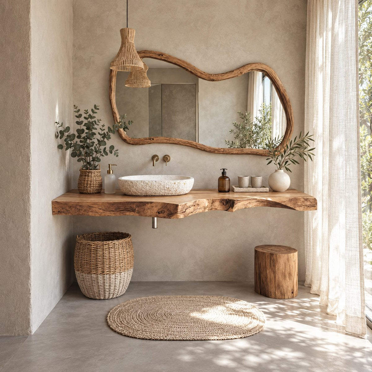 Live Edge Bathroom Vanity Top 20-71 Inch, Wall Mounted Natural Edge Wood Slab for Vessel Sink