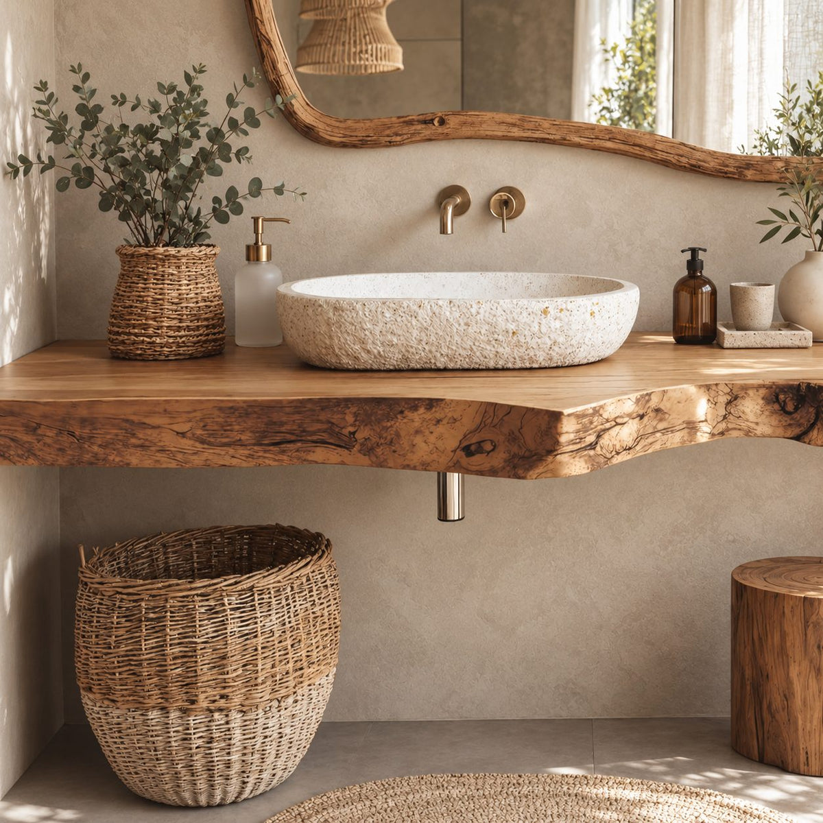 Live Edge Bathroom Vanity Top 20-71 Inch, Wall Mounted Natural Edge Wood Slab for Vessel Sink