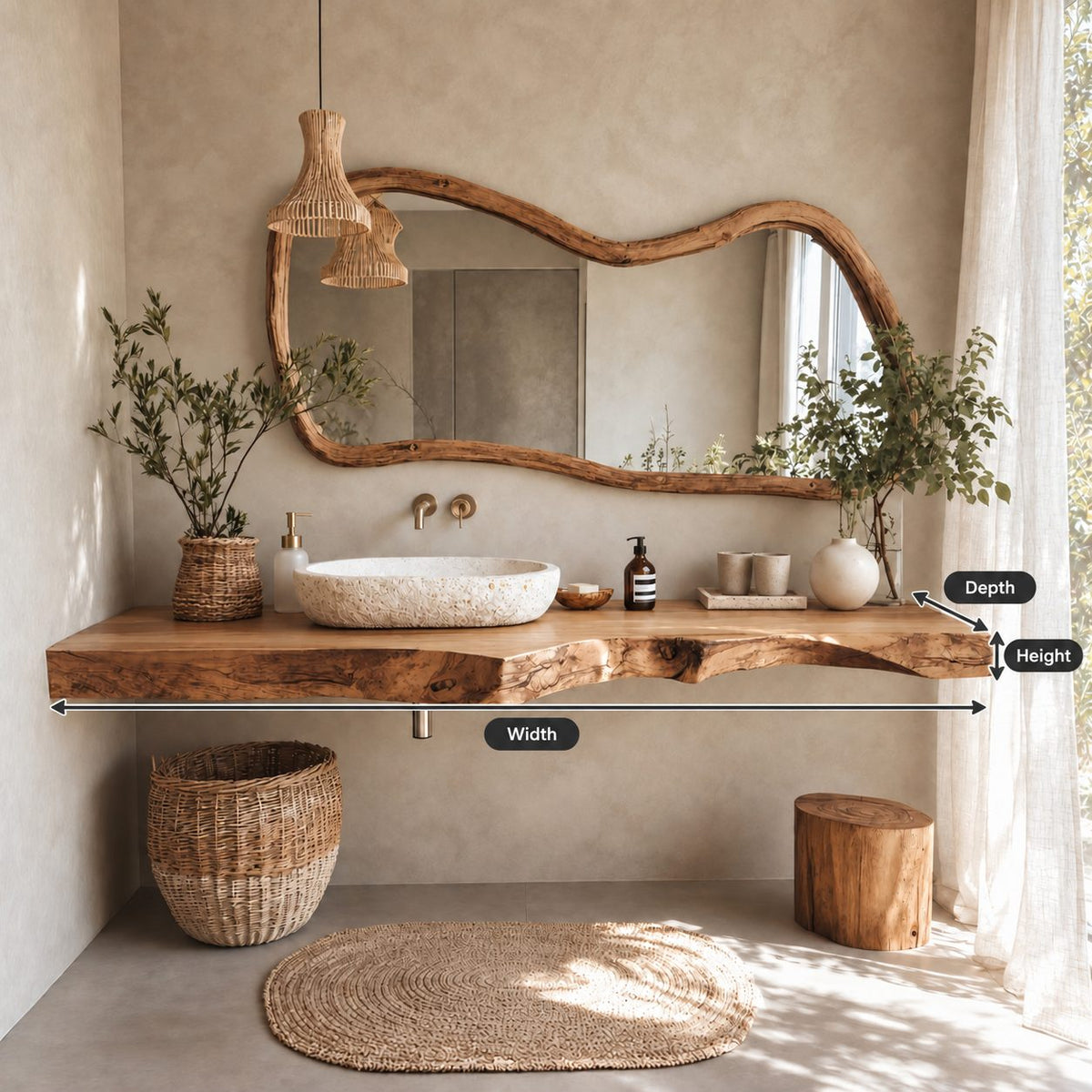 Live Edge Bathroom Vanity Top 20-71 Inch, Wall Mounted Natural Edge Wood Slab for Vessel Sink