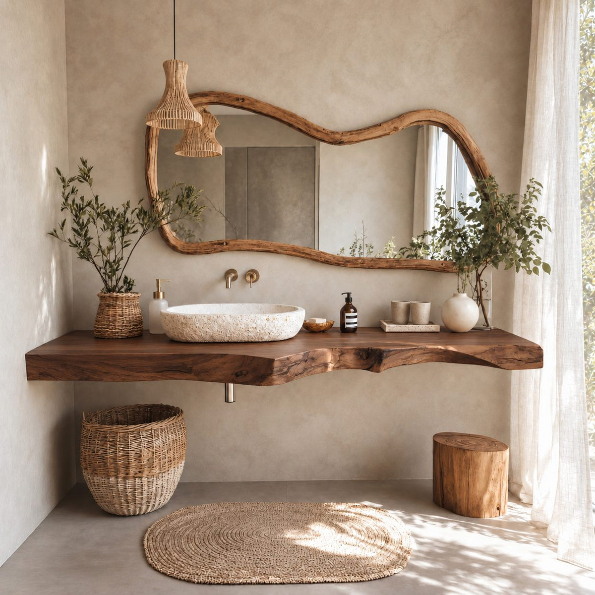 Live Edge Bathroom Vanity Top 20-71 Inch, Wall Mounted Natural Edge Wood Slab for Vessel Sink