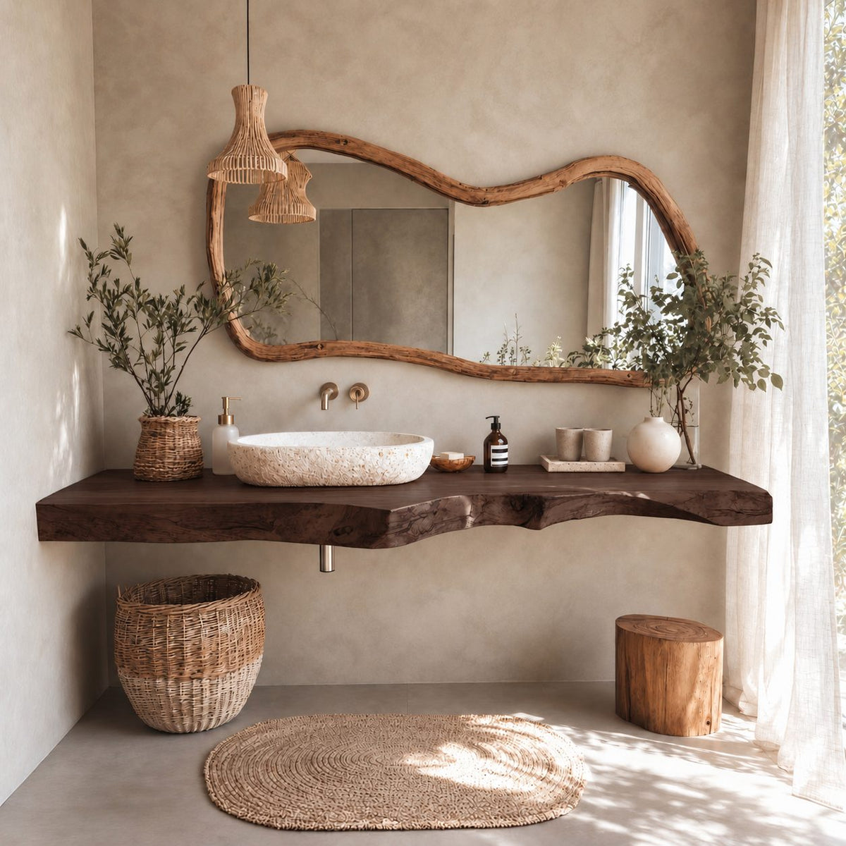 Live Edge Bathroom Vanity Top 20-71 Inch, Wall Mounted Natural Edge Wood Slab for Vessel Sink