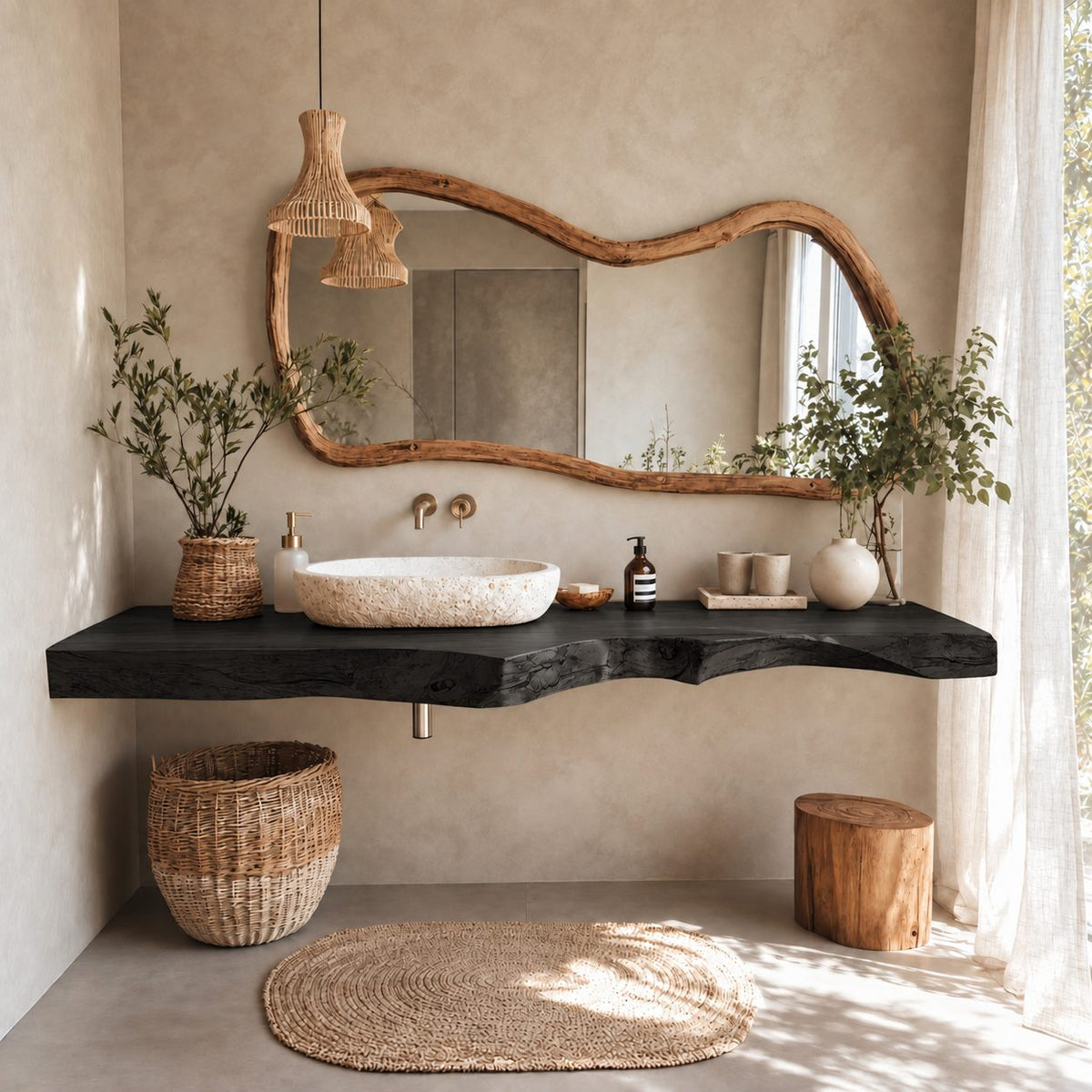 Live Edge Bathroom Vanity Top 20-71 Inch, Wall Mounted Natural Edge Wood Slab for Vessel Sink