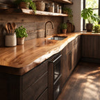 Flowing Edge Kitchen Counter Slab, Live Edge Solid Wood Countertop for Long Galley Wall, 47-100 Inch