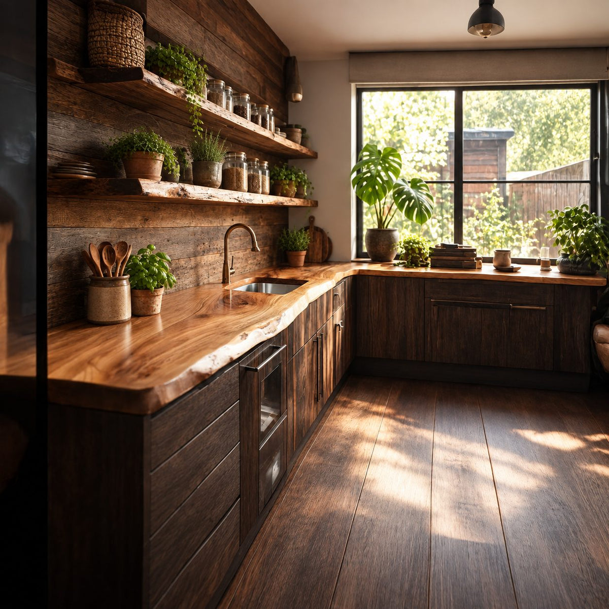 Flowing Edge Kitchen Counter Slab, Live Edge Solid Wood Countertop for Long Galley Wall, 47-100 Inch