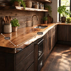 Flowing Edge Kitchen Counter Slab, Live Edge Solid Wood Countertop for Long Galley Wall, 47-100 Inch