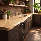 Flowing Edge Kitchen Counter Slab, Live Edge Solid Wood Countertop for Long Galley Wall, 47-100 Inch