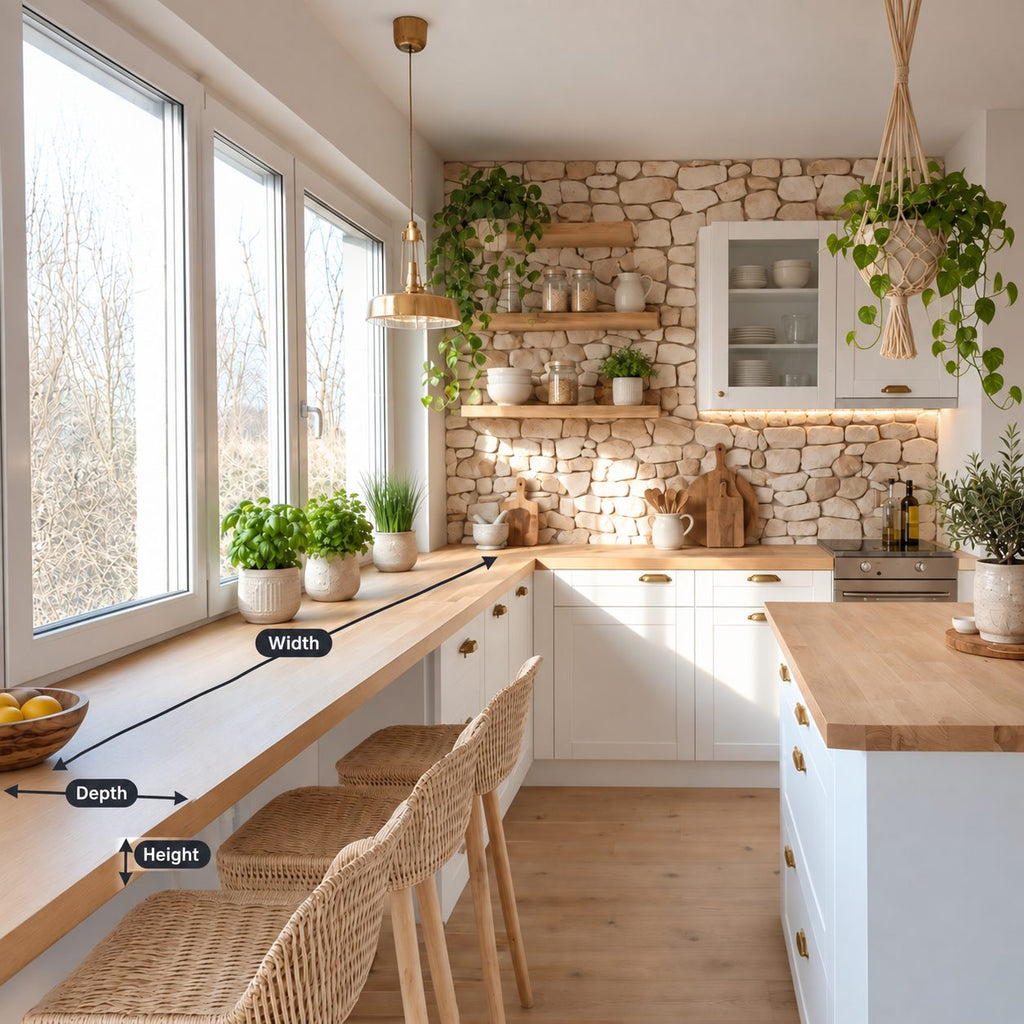 Window Bar Counter Top, Straight Edge Solid Wood Breakfast Bar Slab for Kitchen Windows, 47-100 Inch