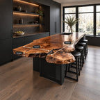 Lobed Burl Live Edge Island Countertop, Free-Form Solid Wood Slab with Rounded Overhang, 47-100 Inch