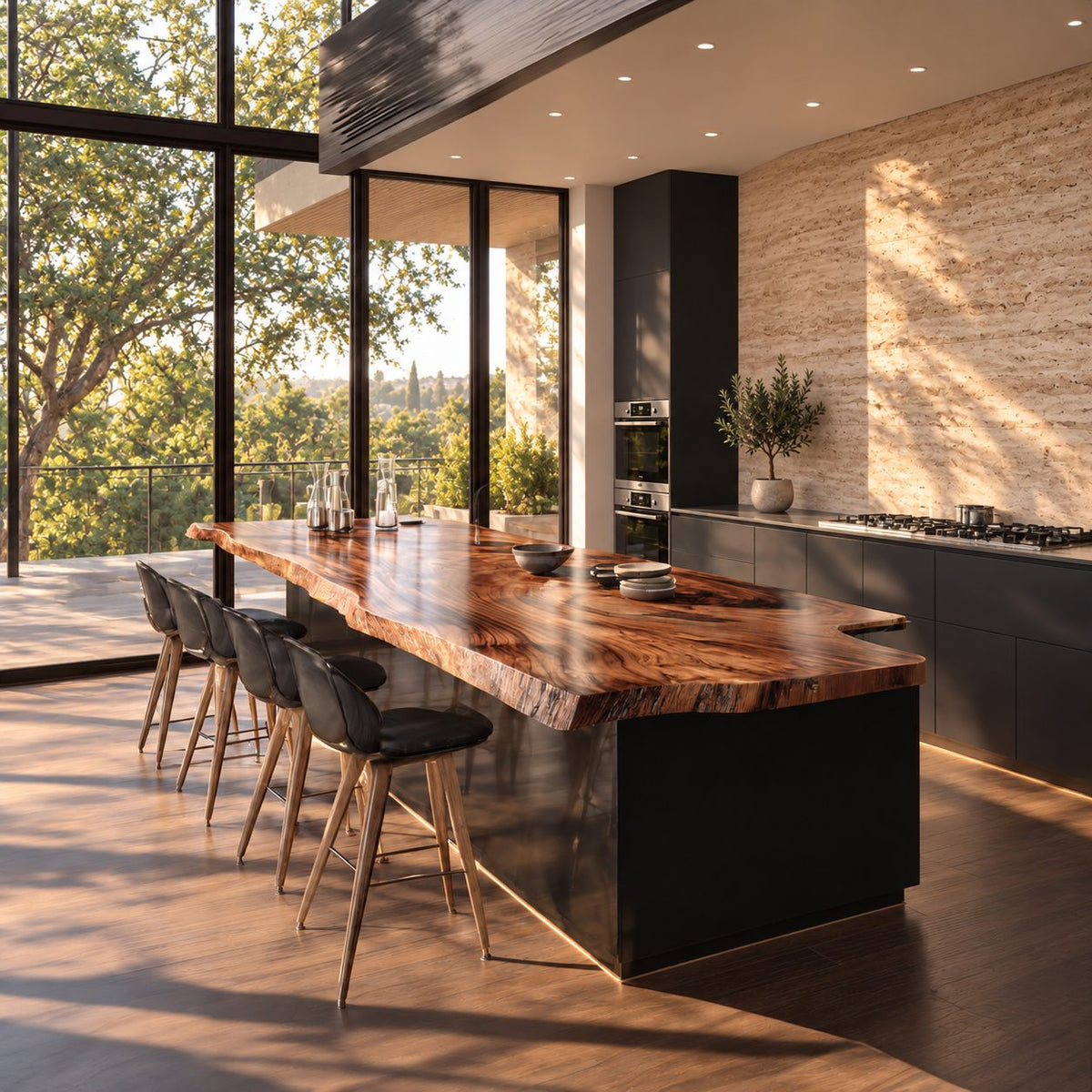 Scalloped Overhang Live Edge Island Top, Swirl Grain Solid Wood Countertop for Bar Seating, 47-100 Inch