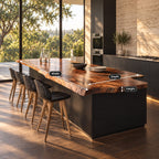 Scalloped Overhang Live Edge Island Top, Swirl Grain Solid Wood Countertop for Bar Seating, 47-100 Inch