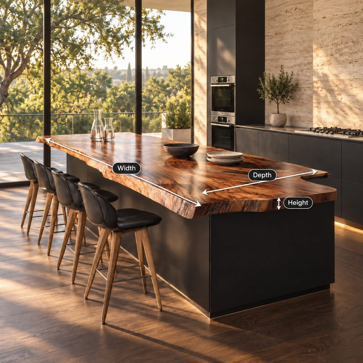 Scalloped Overhang Live Edge Island Top, Swirl Grain Solid Wood Countertop for Bar Seating, 47-100 Inch
