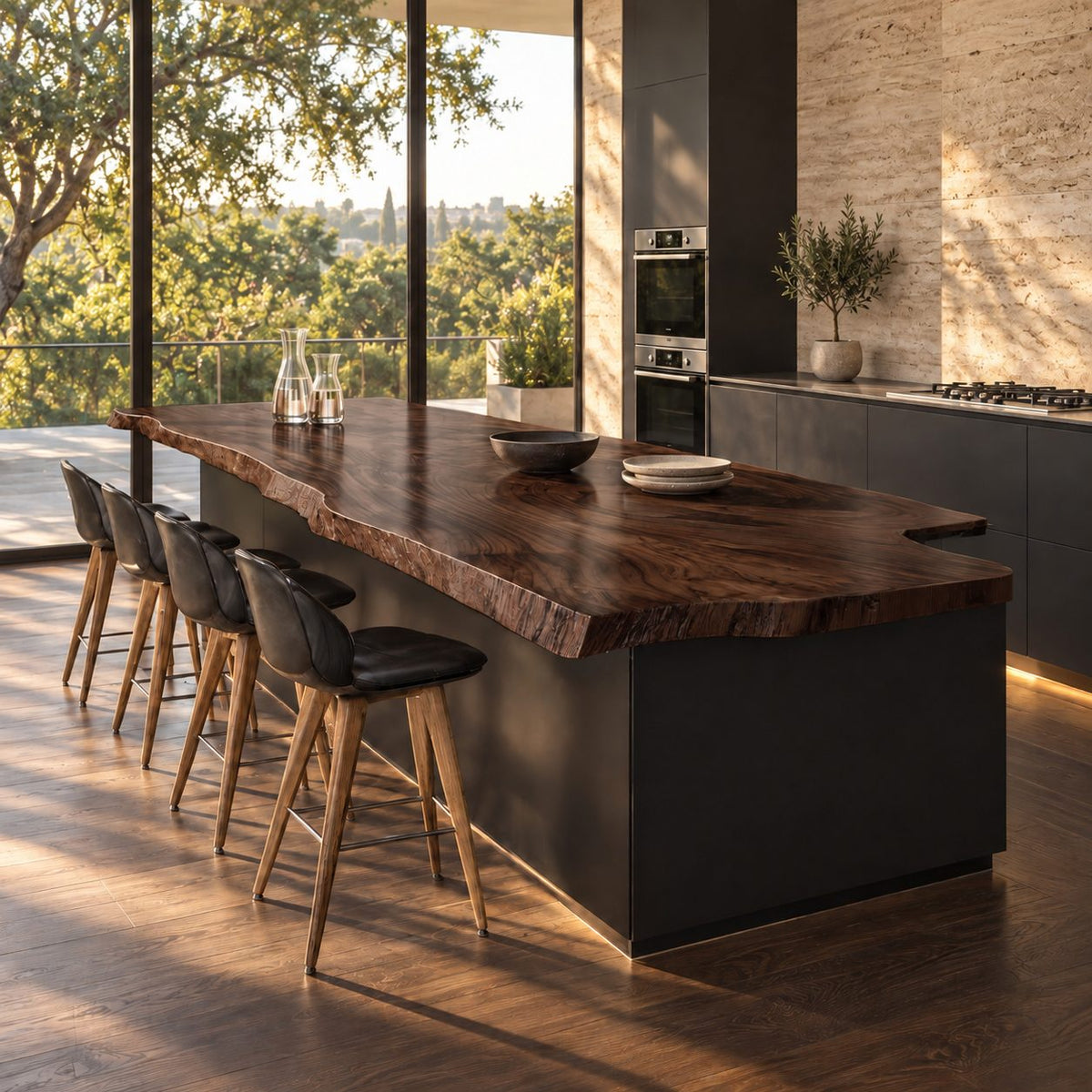 Scalloped Overhang Live Edge Island Top, Swirl Grain Solid Wood Countertop for Bar Seating, 47-100 Inch