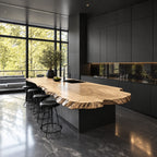 Rippled Bark Edge Kitchen Island Countertop, Long Rounded Solid Wood Slab Top with Natural Edge, 47-100 Inch