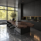 Rippled Bark Edge Kitchen Island Countertop, Long Rounded Solid Wood Slab Top with Natural Edge, 47-100 Inch