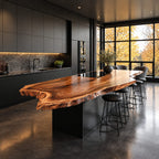 Flame Grain Live Edge Kitchen Island Slab, Curving Solid Wood Countertop with Natural Edge, 47-100 Inch