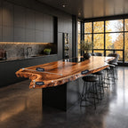 Flame Grain Live Edge Kitchen Island Slab, Curving Solid Wood Countertop with Natural Edge, 47-100 Inch