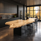 Flame Grain Live Edge Kitchen Island Slab, Curving Solid Wood Countertop with Natural Edge, 47-100 Inch