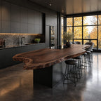 Flame Grain Live Edge Kitchen Island Slab, Curving Solid Wood Countertop with Natural Edge, 47-100 Inch