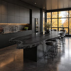 Flame Grain Live Edge Kitchen Island Slab, Curving Solid Wood Countertop with Natural Edge, 47-100 Inch