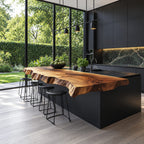 Sculptural Thick Edge Kitchen Island Top, Hand-Chiseled Live Edge Solid Wood Bar Slab, 47-100 Inch