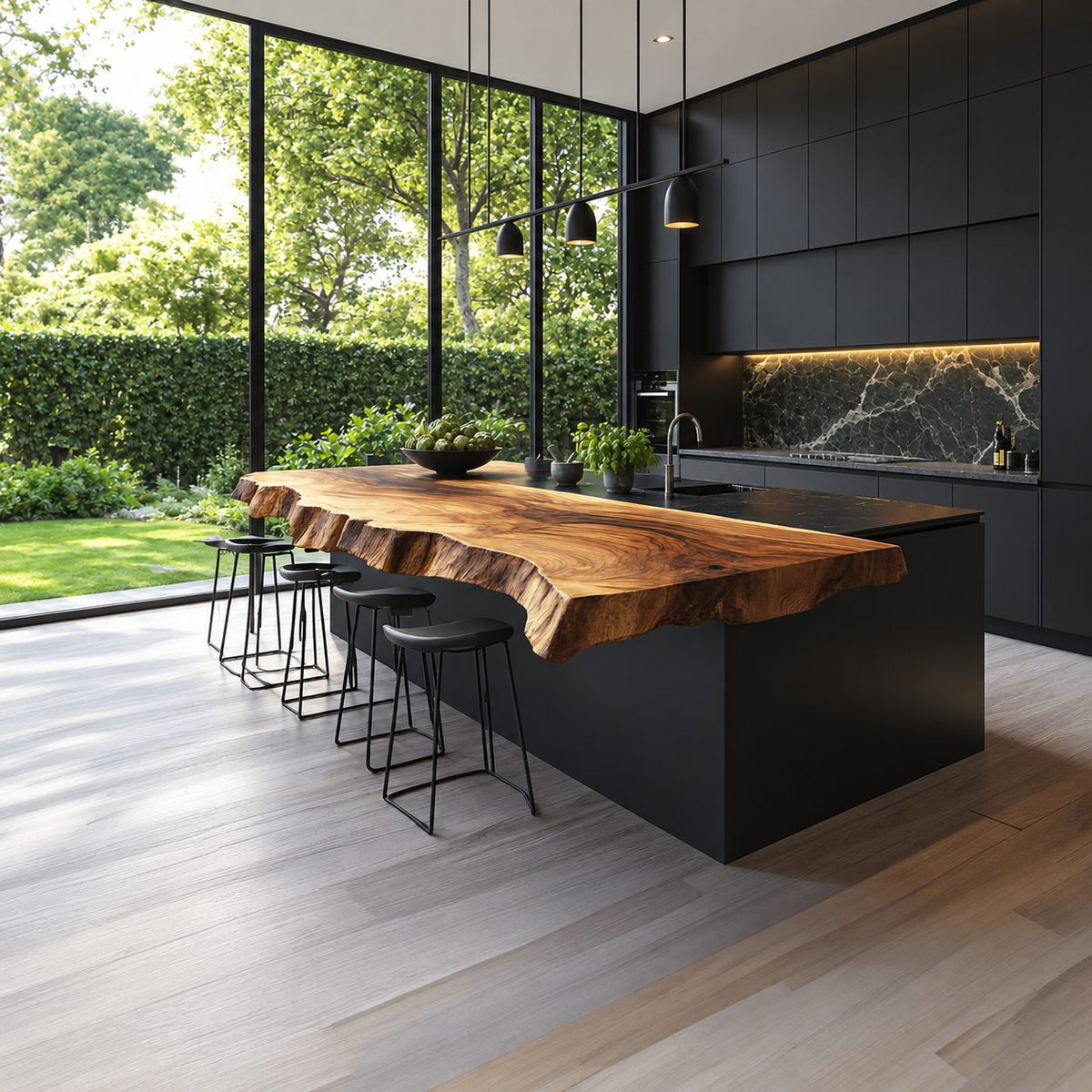 Sculptural Thick Edge Kitchen Island Top, Hand-Chiseled Live Edge Solid Wood Bar Slab, 47-100 Inch