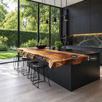 Sculptural Thick Edge Kitchen Island Top, Hand-Chiseled Live Edge Solid Wood Bar Slab, 47-100 Inch