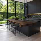 Sculptural Thick Edge Kitchen Island Top, Hand-Chiseled Live Edge Solid Wood Bar Slab, 47-100 Inch