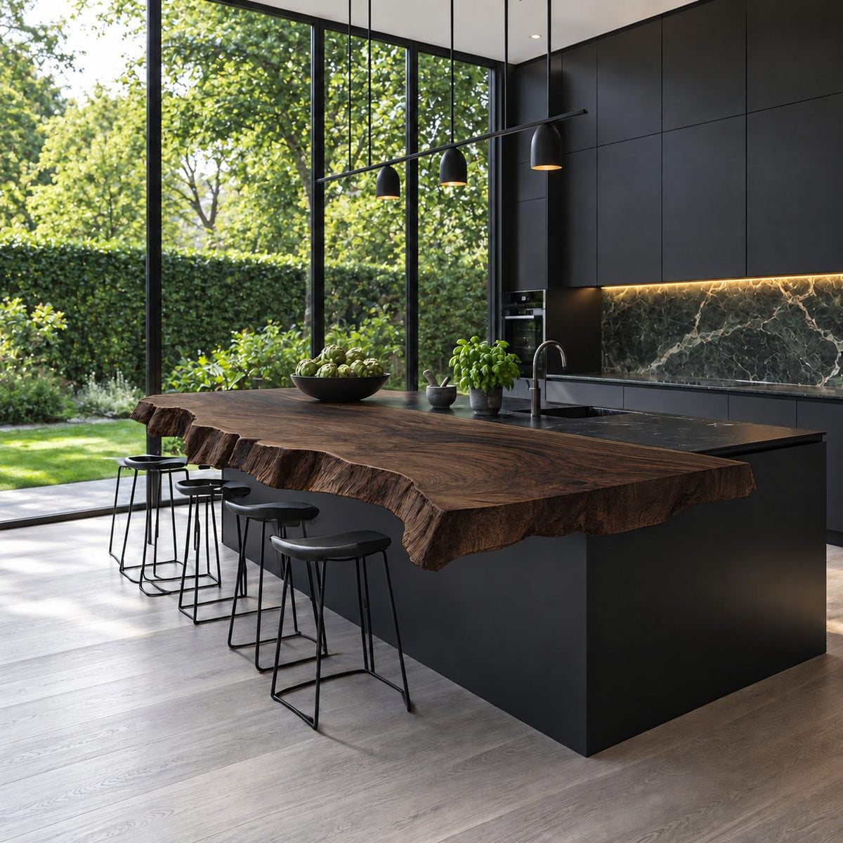 Sculptural Thick Edge Kitchen Island Top, Hand-Chiseled Live Edge Solid Wood Bar Slab, 47-100 Inch