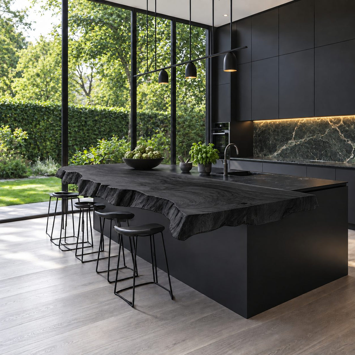 Sculptural Thick Edge Kitchen Island Top, Hand-Chiseled Live Edge Solid Wood Bar Slab, 47-100 Inch