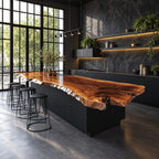 Jagged Natural Edge Island Countertop, Long Live Edge Solid Wood Slab for Chef Kitchen, 47-100 Inch