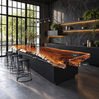 Jagged Natural Edge Island Countertop, Long Live Edge Solid Wood Slab for Chef Kitchen, 47-100 Inch