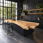Jagged Natural Edge Island Countertop, Long Live Edge Solid Wood Slab for Chef Kitchen, 47-100 Inch