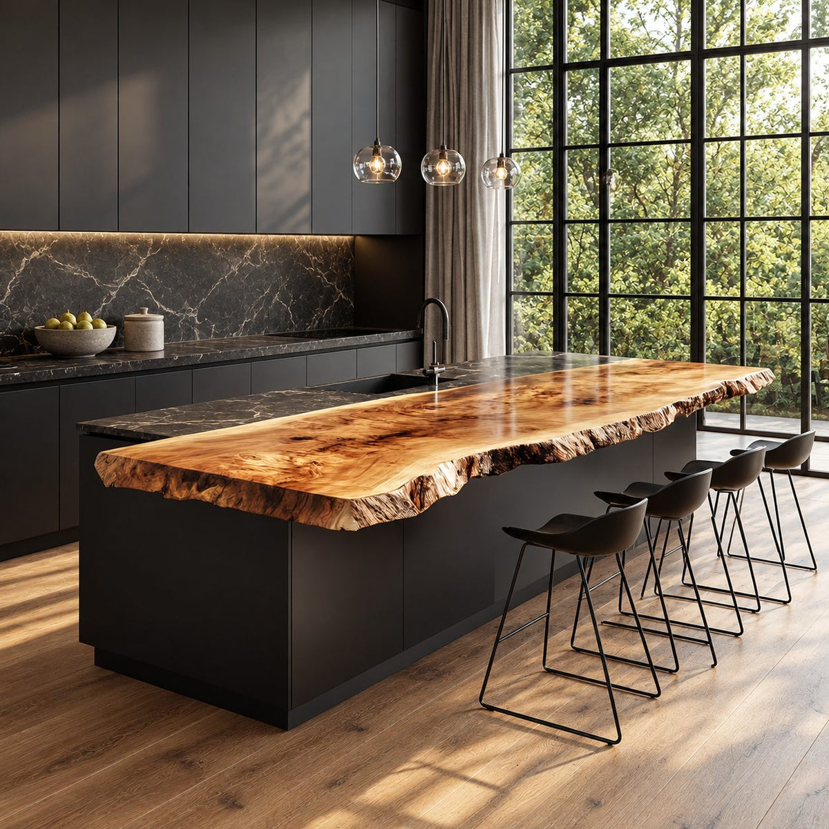 Figured Burl Kitchen Island Countertop, Knotty Live Edge Solid Wood Slab for Long Island, 47-100 Inch