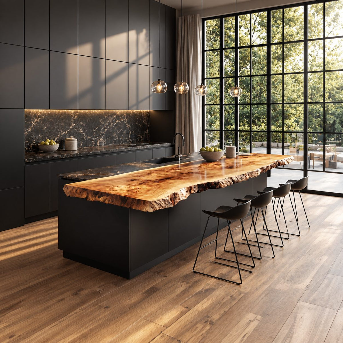 Figured Burl Kitchen Island Countertop, Knotty Live Edge Solid Wood Slab for Long Island, 47-100 Inch