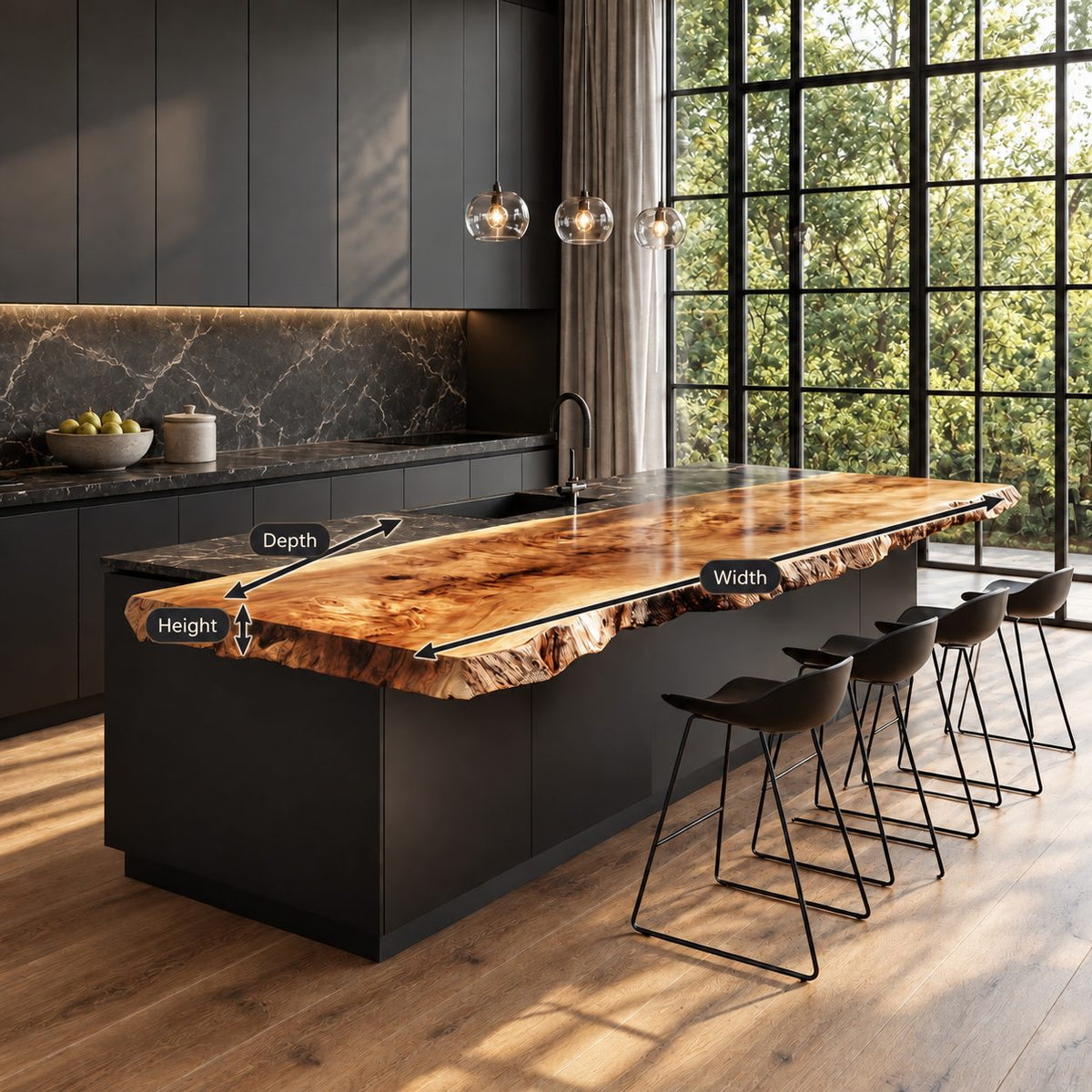 Figured Burl Kitchen Island Countertop, Knotty Live Edge Solid Wood Slab for Long Island, 47-100 Inch