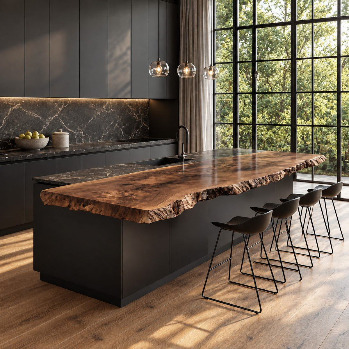 Figured Burl Kitchen Island Countertop, Knotty Live Edge Solid Wood Slab for Long Island, 47-100 Inch
