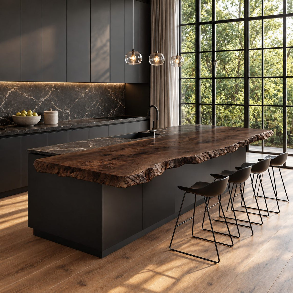 Figured Burl Kitchen Island Countertop, Knotty Live Edge Solid Wood Slab for Long Island, 47-100 Inch