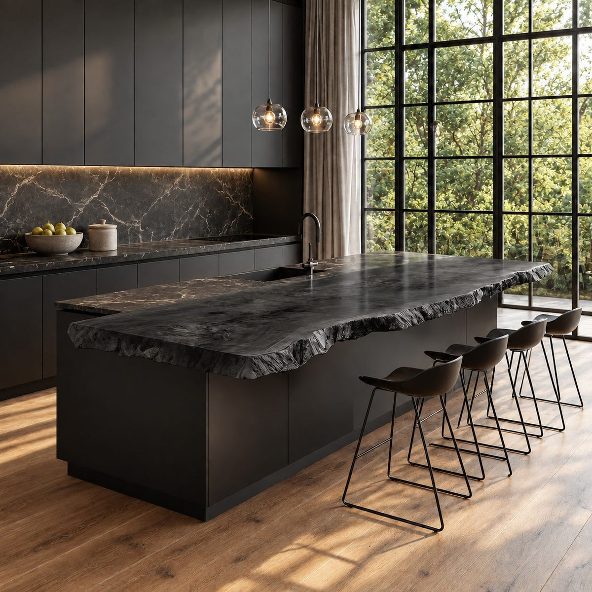Figured Burl Kitchen Island Countertop, Knotty Live Edge Solid Wood Slab for Long Island, 47-100 Inch