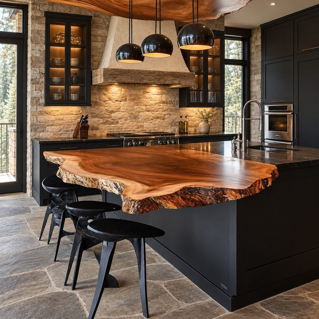 Overhang Bar Live Edge Kitchen Island Countertop, Solid Wood Breakfast Bar Slab Top 47-100 Inch