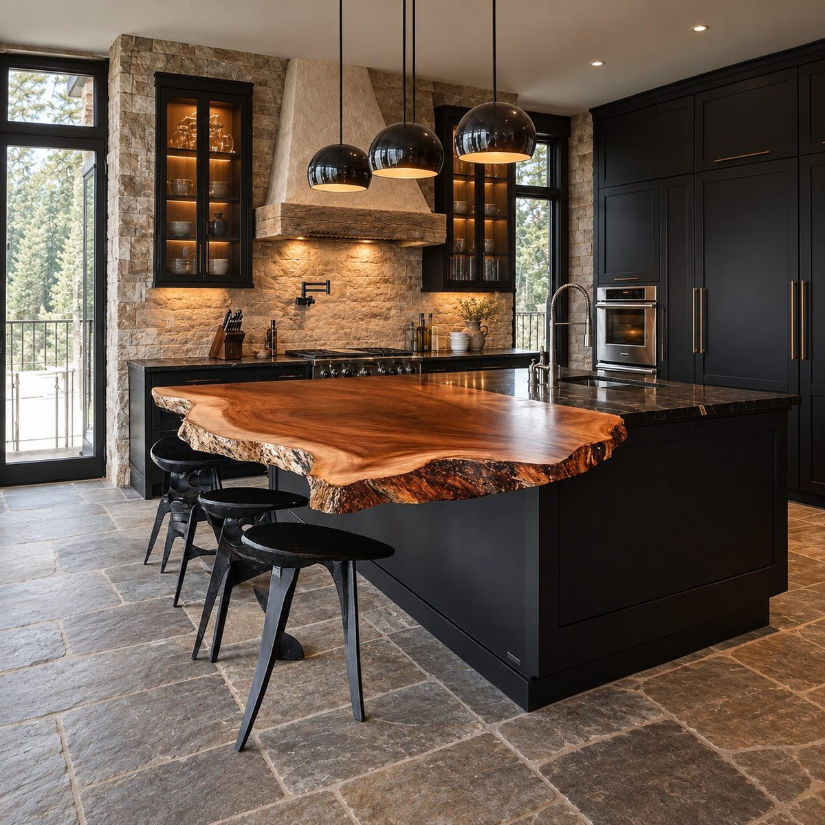 Overhang Bar Live Edge Kitchen Island Countertop, Solid Wood Breakfast Bar Slab Top 47-100 Inch