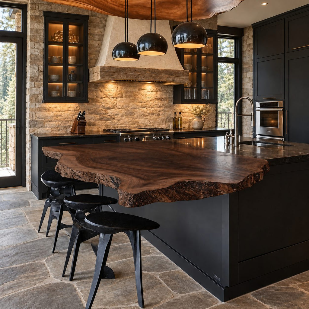 Overhang Bar Live Edge Kitchen Island Countertop, Solid Wood Breakfast Bar Slab Top 47-100 Inch