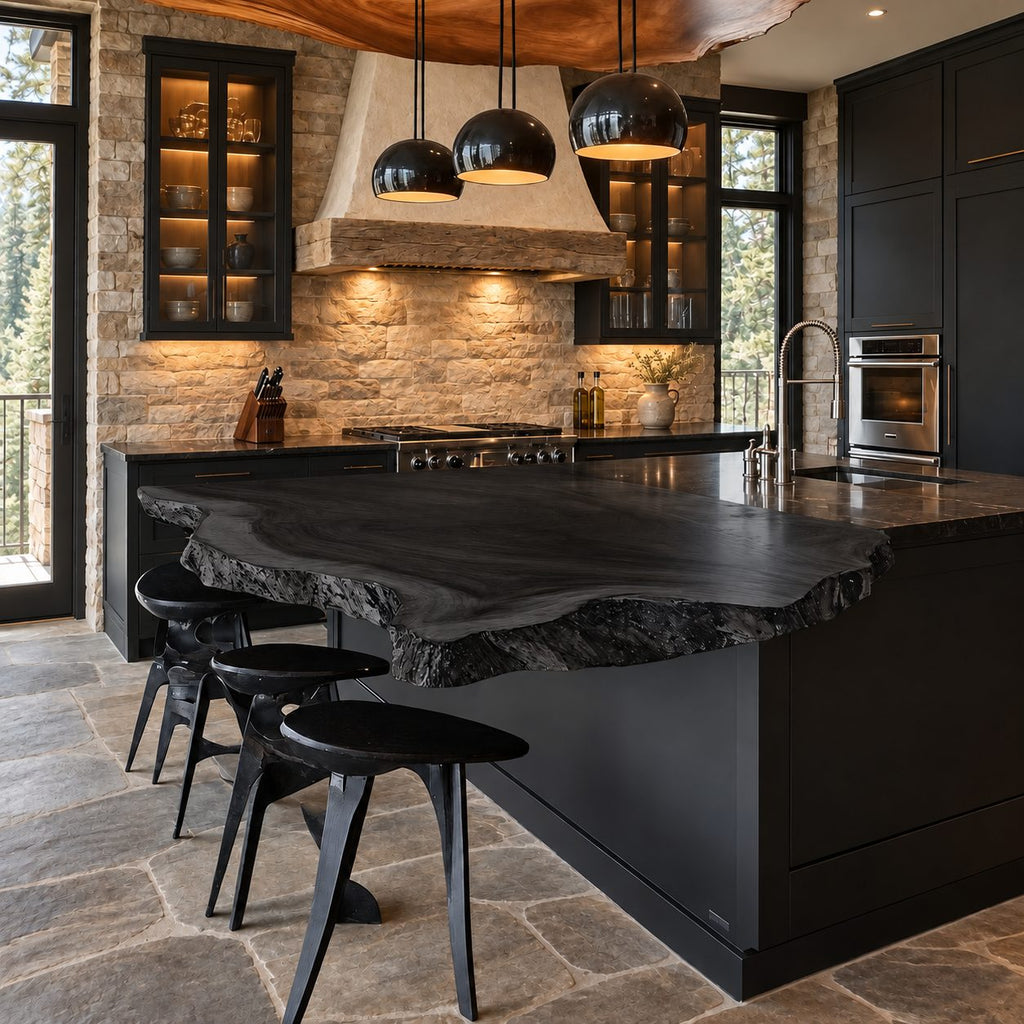 Overhang Bar Live Edge Kitchen Island Countertop, Solid Wood Breakfast Bar Slab Top 47-100 Inch