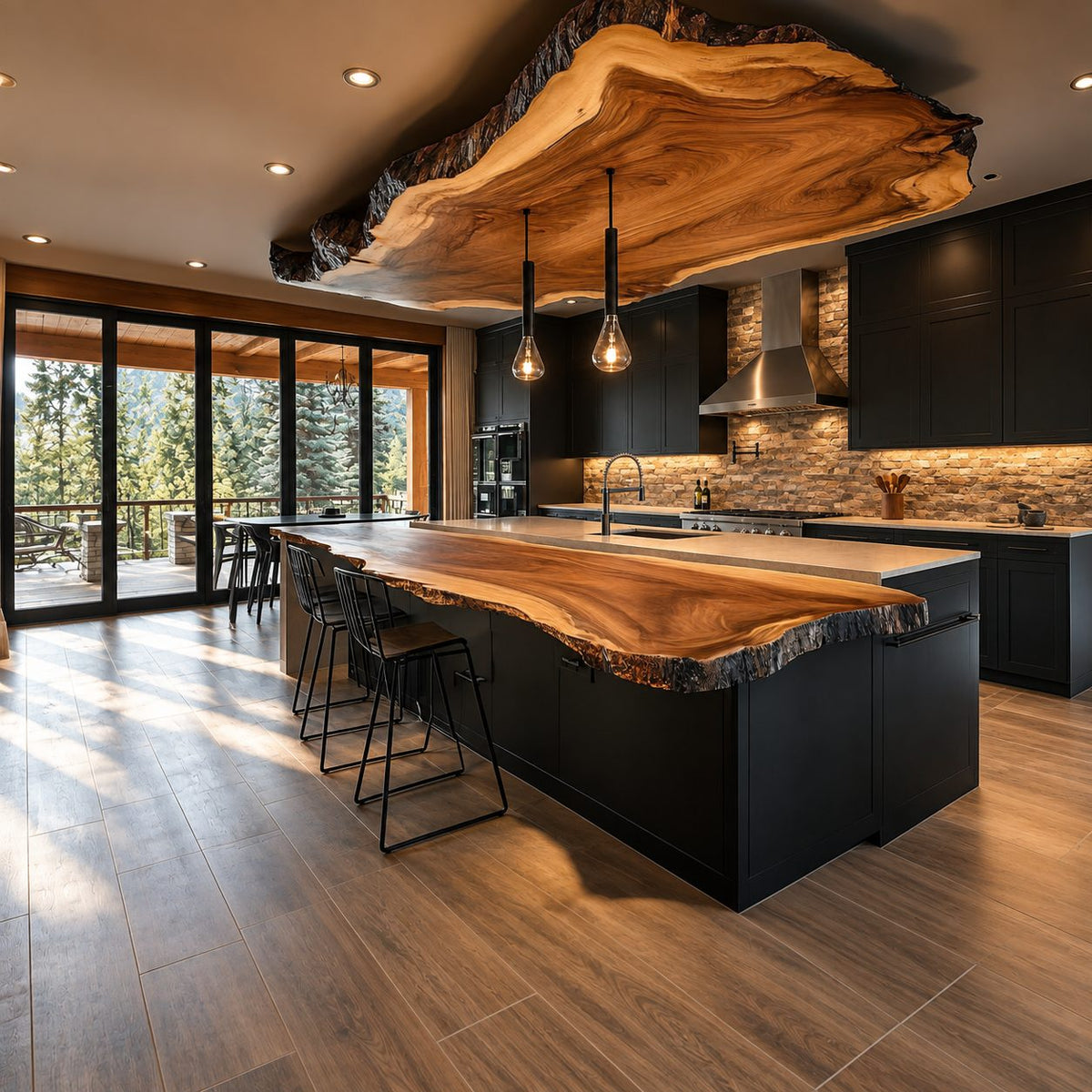 Bar Ledge Live Edge Countertop for Kitchen Island, Long Solid Wood Seating Slab 47-100 Inch